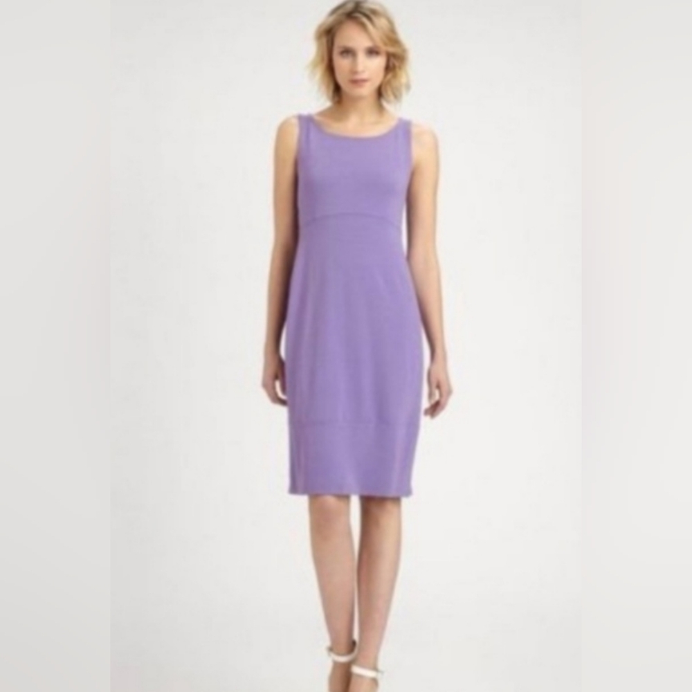 Eileen Fisher Purple Jersey Knit Wide Boat Neck Oval Cutout Dress, Size XSmall